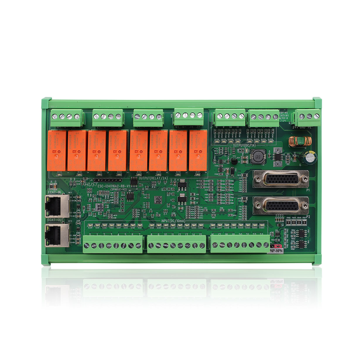 EtherCAT 24點(diǎn)輸入/16點(diǎn)輸出（8繼電器&8點(diǎn)晶體管）/2軸控制 IO運(yùn)動模塊